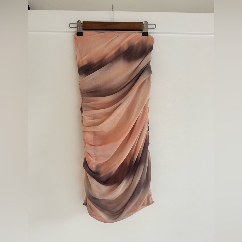 Zara Blush Peach Draped Strapless Mini Dress
